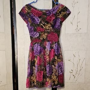 Jonathan Martin A-line Purple Pink Dress with Flutter Sleeves